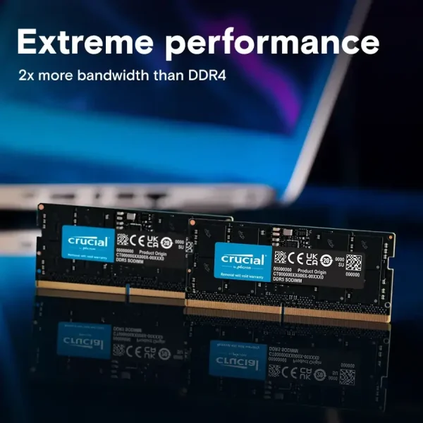 Crucial - 128GB Kit (2x64GB) DDR5 5600MHz C46 SODIMM Laptop Memory - Black - Image 2